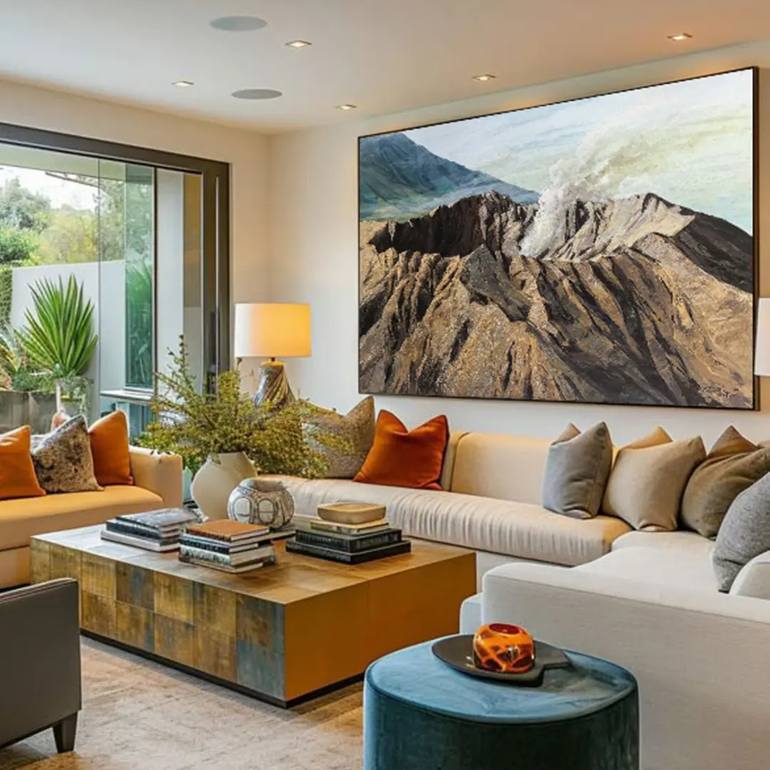Original Abstract Expressionism Mountain Painting by Bagya Art Gallery