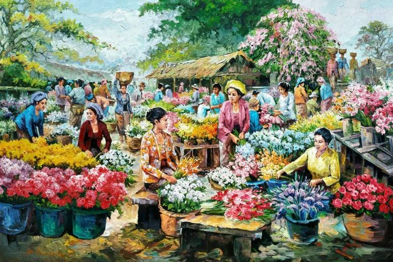 Flower Market Painting by Bagya Art Gallery | Saatchi Art