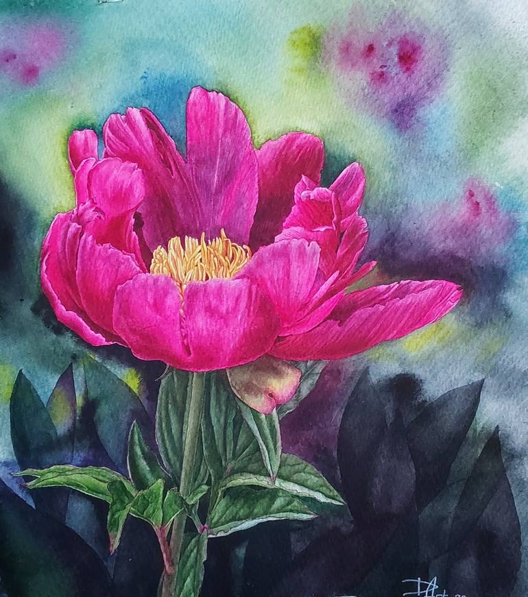 Opera rose peony Painting by Dashing Art | Saatchi Art