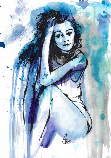Woman portrait on blue. thumb