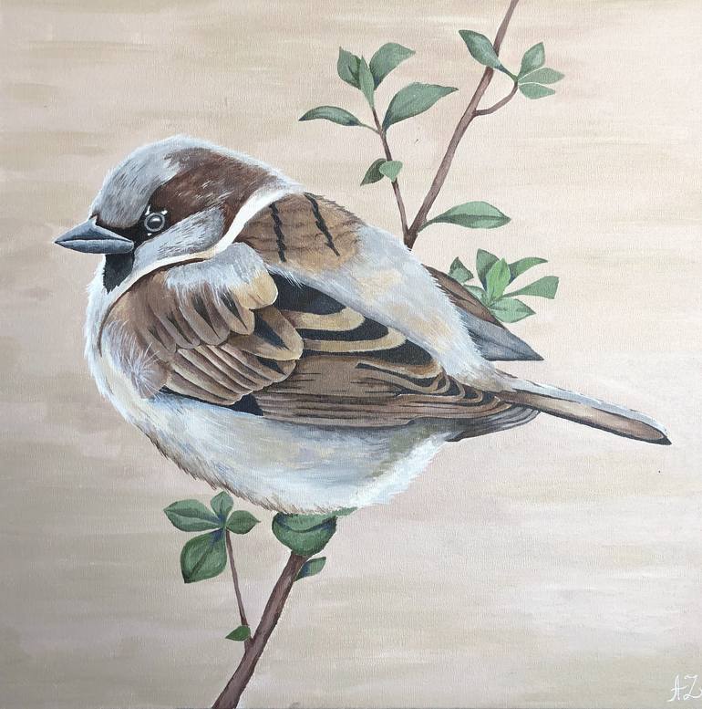 sparrow acrylic painting