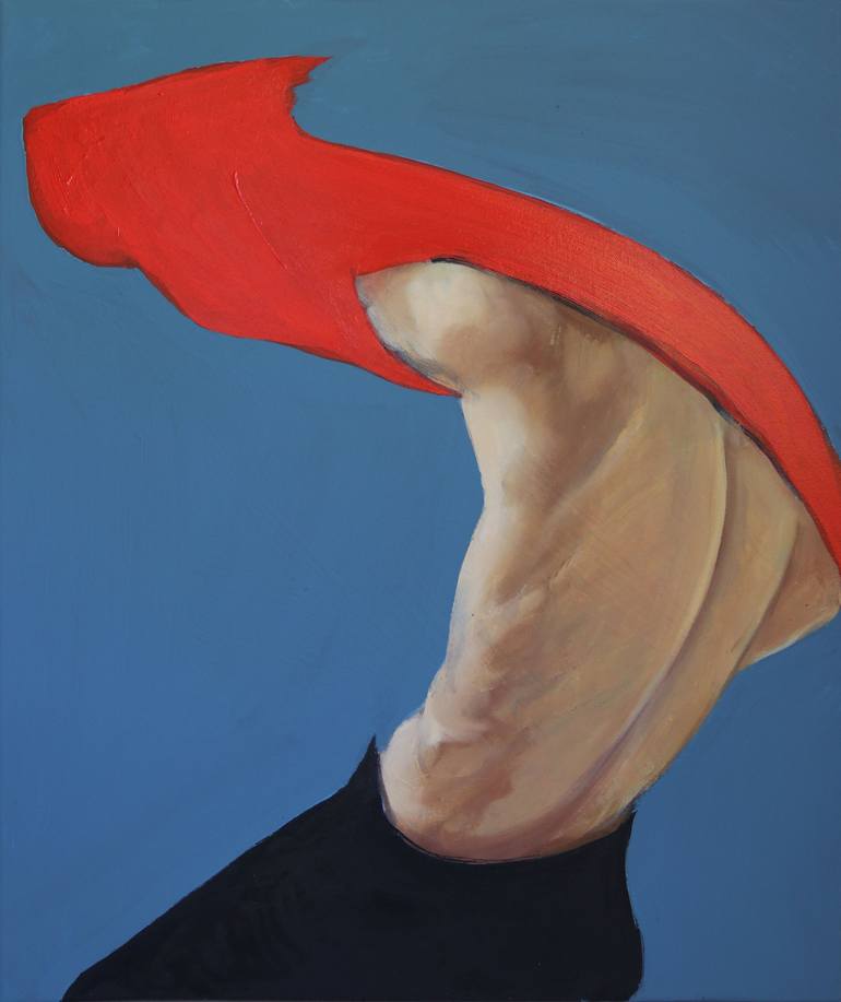 Second skin -oil painting, scarlet,blue,male body Painting by Anzhelika Klimina  Saatchi Art