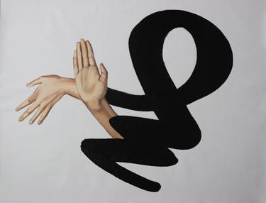 "TO THE TOUCH"-BLACK LINE, OIL PAINTING,HOME DECOR thumb