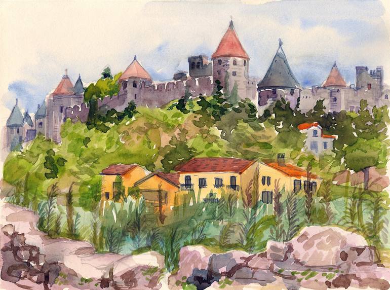 The medieval fortress of Carcassonne Drawing by Masha Neverova ...