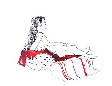 Nude278_girl on a red bedspread 36x27 cm thumb