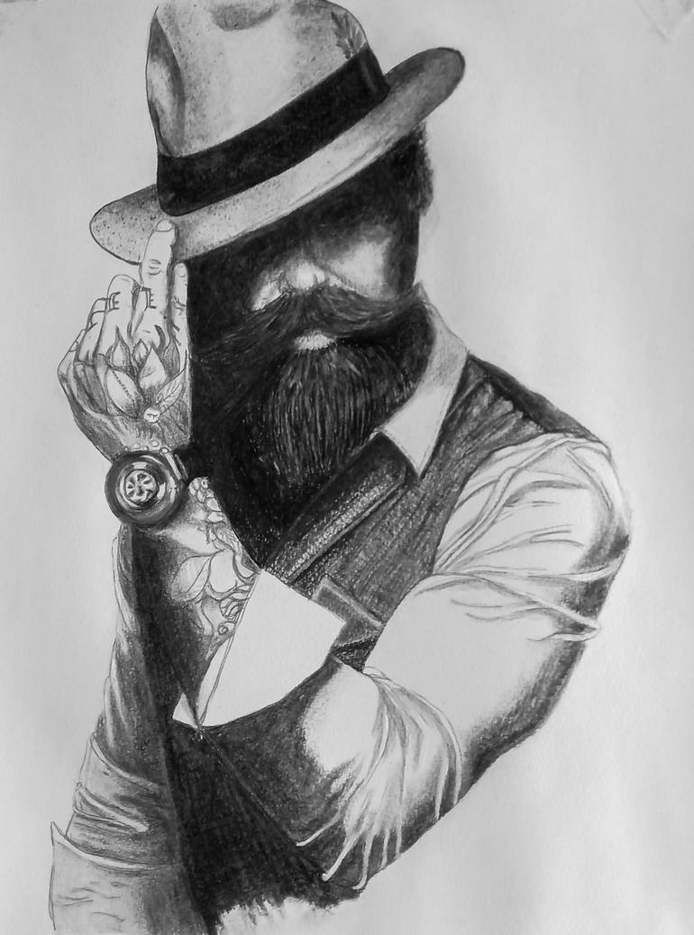 Man In Hat With Tats Drawing by Kerin Freeman | Saatchi Art