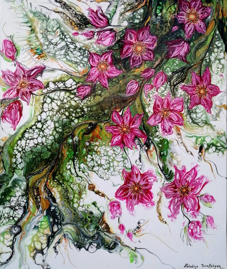 Original Art Deco Floral Painting by Nataliya Trembalyuk