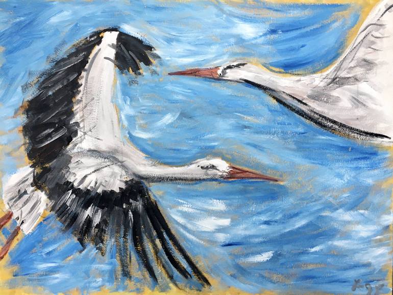 WHITE STORKS Painting by Korana Gjalski Filipović | Saatchi Art