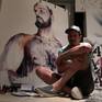 Artist Brenden Sanborn in the process of creating
