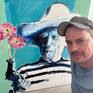 Artist Brenden Sanborn with Painting