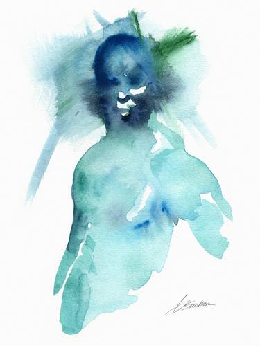 Veiled Gaze - Blue and Green Male Figure Hidden Face thumb