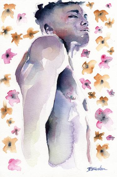 Floral Radiance - Confident Black Figure Amidst Blossoms thumb