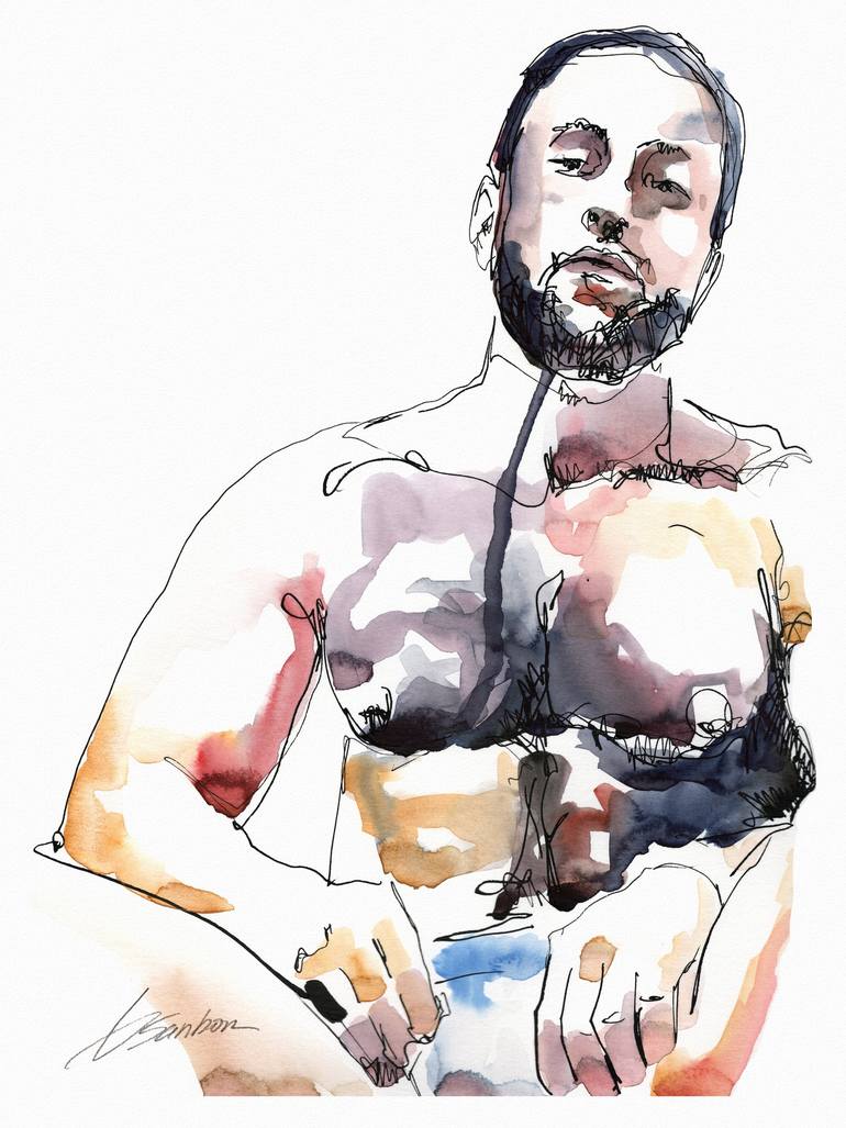 Vibrant Gaze of Hairy-Chested Male Figure Painting by Brenden Sanborn |  Saatchi Art