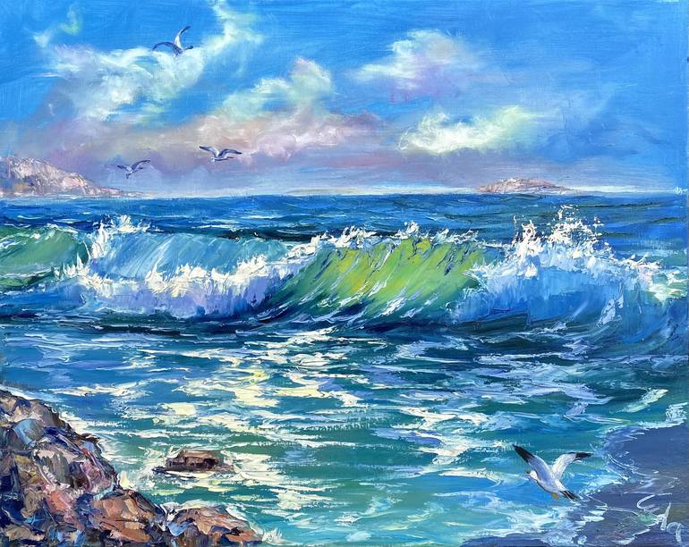 Ocean Waves Sea Beach Seascape Oil Painting on Canvas 24x30 Inch