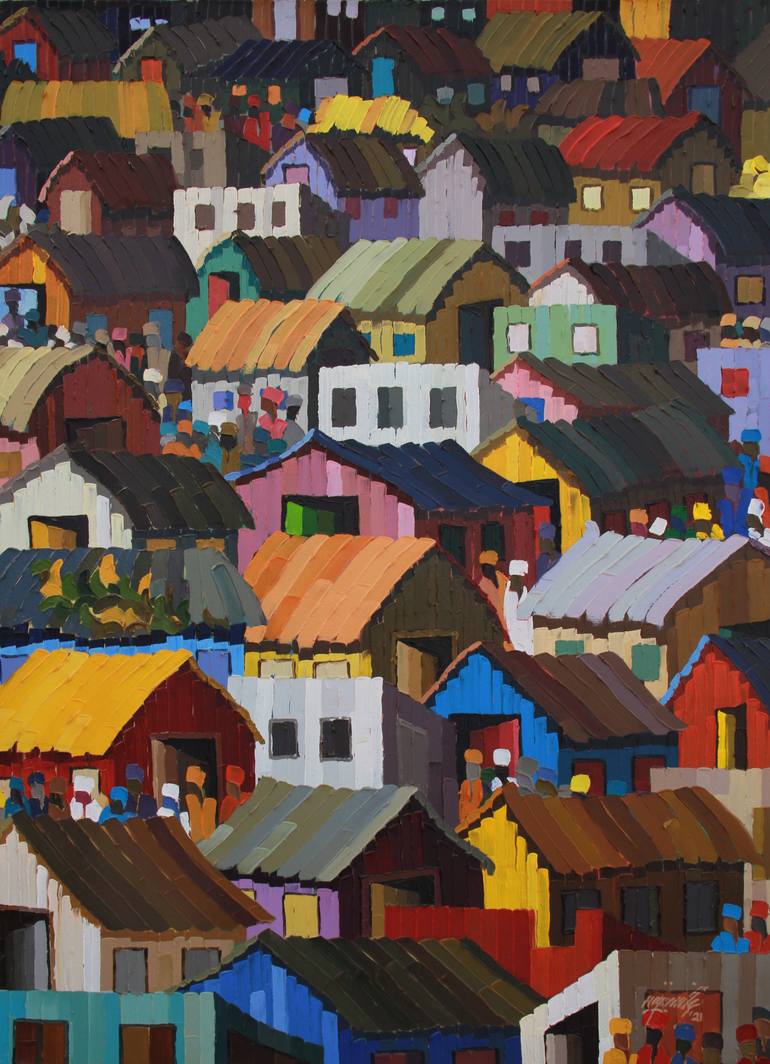 Original Abstract Expressionism Architecture Painting by Theophilus Lantei Mills