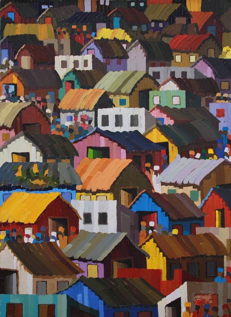 Original Abstract Expressionism Architecture Painting by Theophilus Lantei Mills