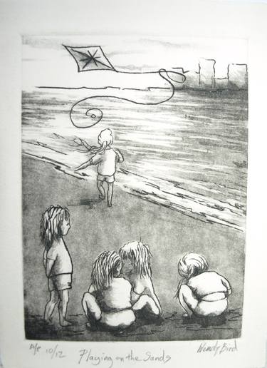 Original Figurative Beach Printmaking by wendy bird