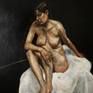 Painting of a female nude done in Glasgow School of Art, Scotland in 1994. It has a black wooden frame with gold inlay.