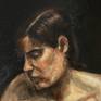 Painting of a female nude done in Glasgow School of Art, Scotland in 1994. It has a black wooden frame with gold inlay.