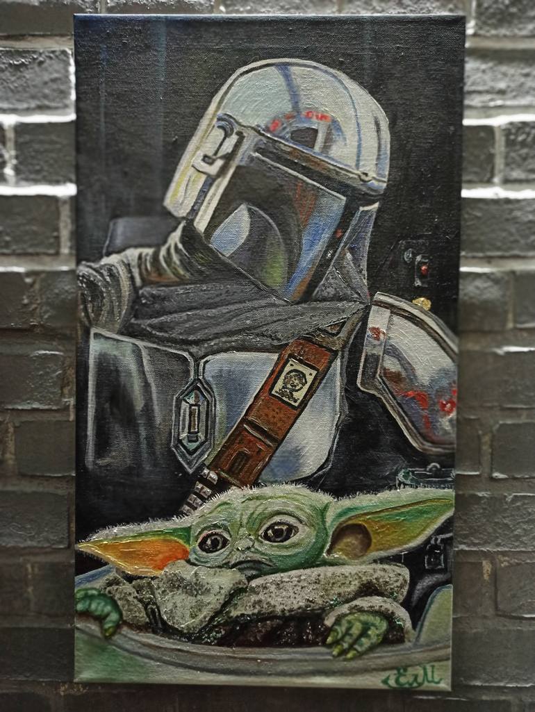 Mandalorian and Grogu Painting by Denis Moiseev | Saatchi Art