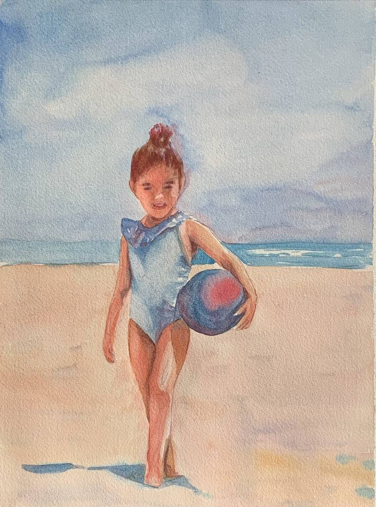 Beach Ball Girl Painting by Christine Beard | Saatchi Art