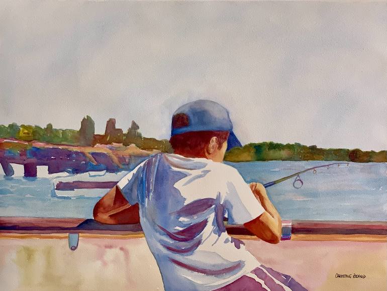 Boy Fishing Painting by Christine Beard