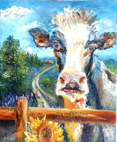 Cow Painting Farm Animal Original Art thumb