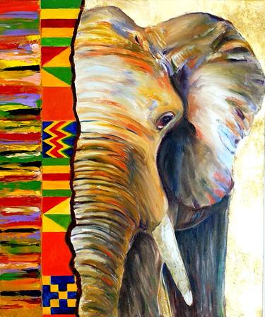 Elephant Painting African Animal Original Art thumb