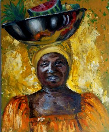 African American Woman Painting Fruit Original Art thumb