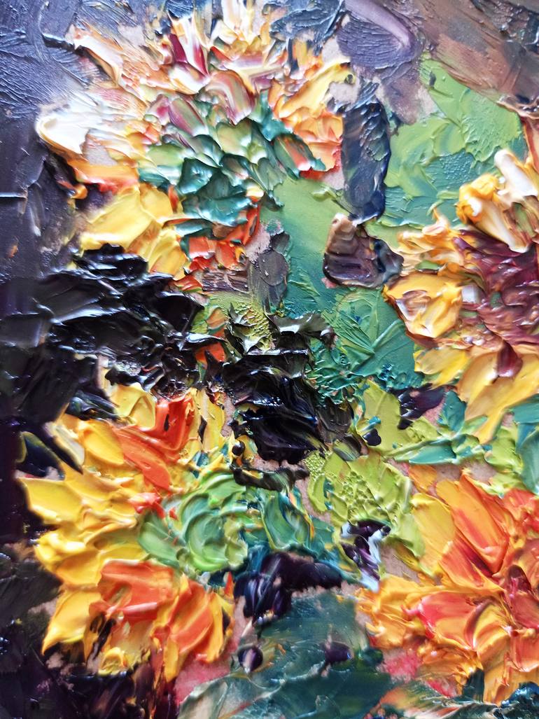 Sunflower Painting Impasto Original Artwork on Hardboard Painting