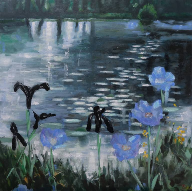 Black Iris Painting by Kerry Lisa Davies | Saatchi Art