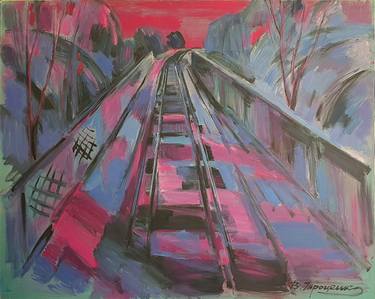 Original Expressionism Train Paintings by Vika Viktor Trotsenko