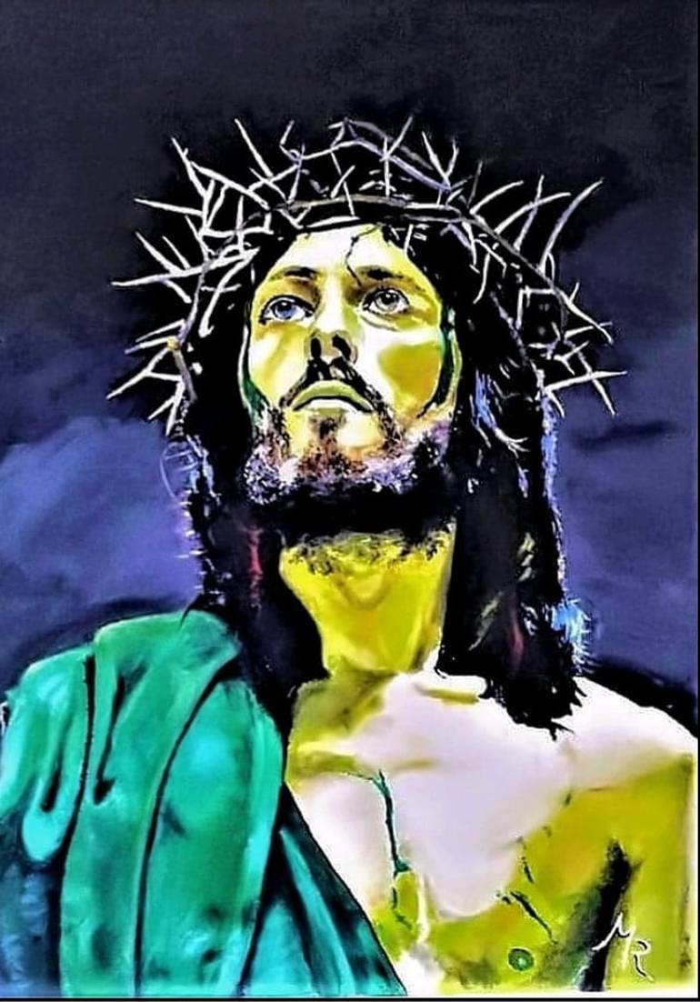 Jesus green Painting by mauro ravera | Saatchi Art