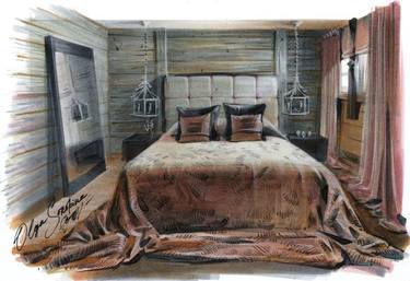 Original Realism Interiors Drawings by Olga Sorokina