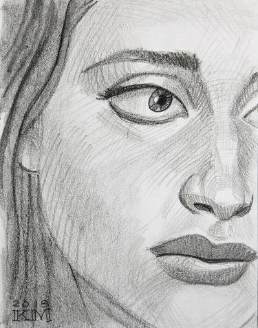 Beautiful Woman with a Distinctive Nose, crayon on paper, 9x12 inches thumb