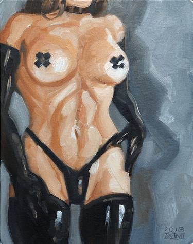 Electric Tape Criss Cross Nipples, oil on canvas panel 11x14 inches thumb