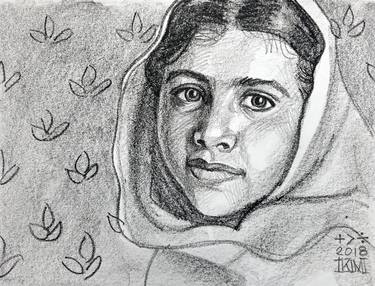 Malala Yousafzai, 9x12 inches, crayon on paper by Kenney Mencher thumb