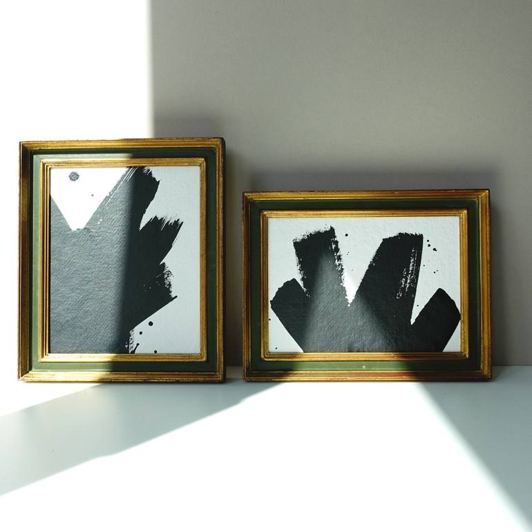 Original Black & White Abstract Painting by Guy Cardon