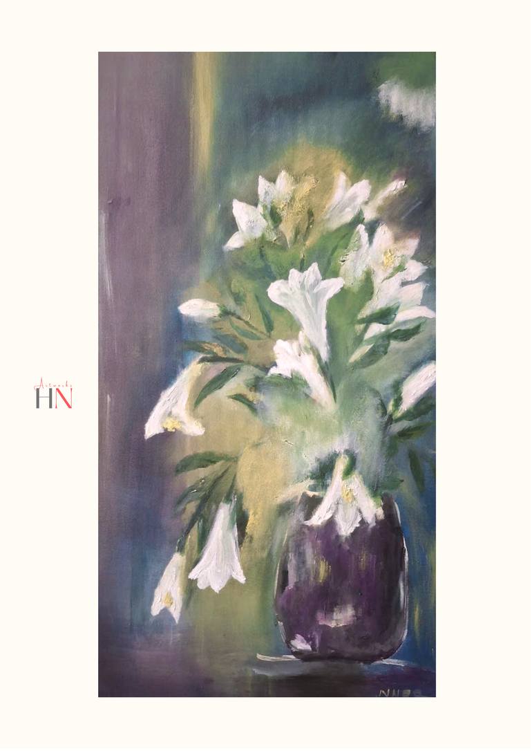 Original Art Deco Floral Painting by Nga Nguyen