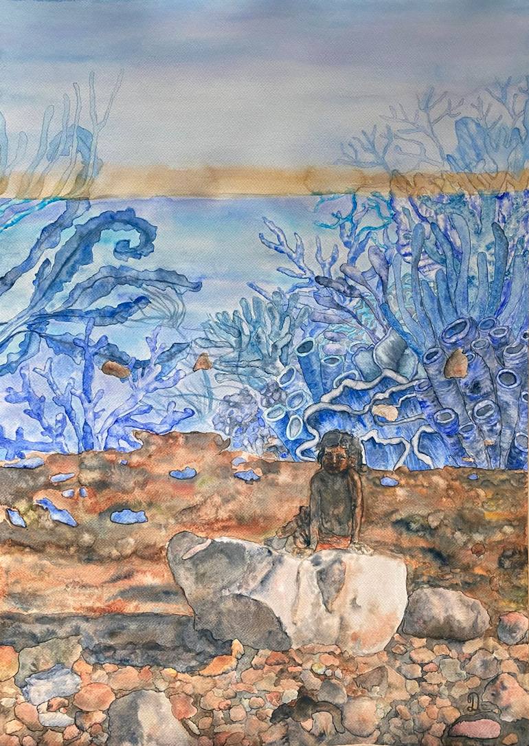Original Fantasy Painting by Danijela Pavlovic | Figurative Art on Paper | The Little Mermaid of Dahab