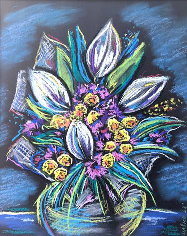 Bouquet for her , soft pastels on paper thumb