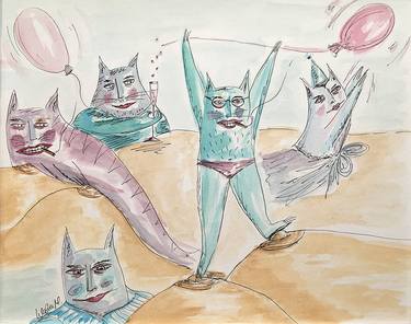 Original Illustration Cats Paintings by Marcin Waska