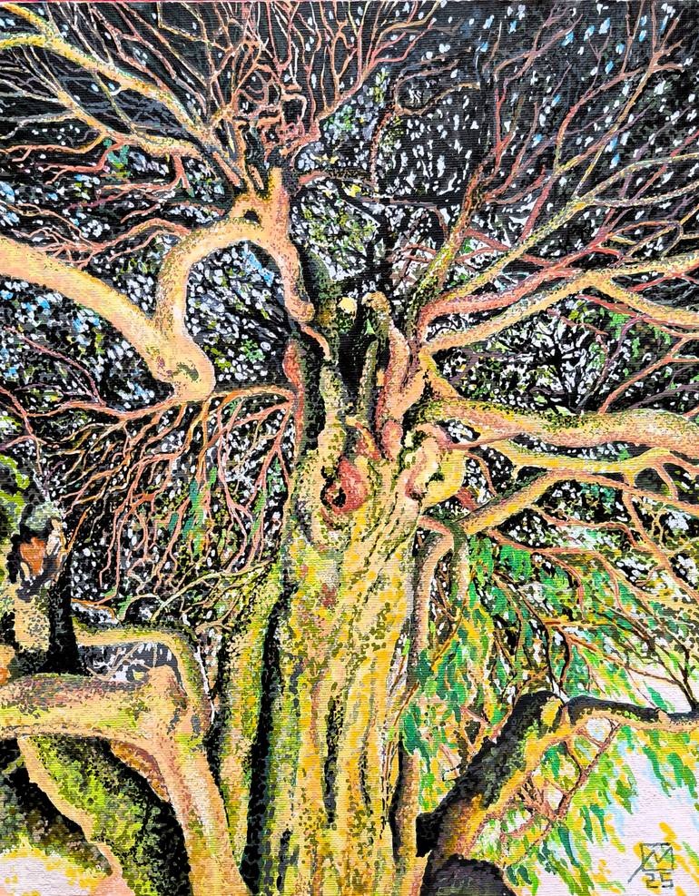 Original Nature Painting by Oleg Matveyev | Realism Art on Canvas | The old tree at the garden of Crathes Castle
