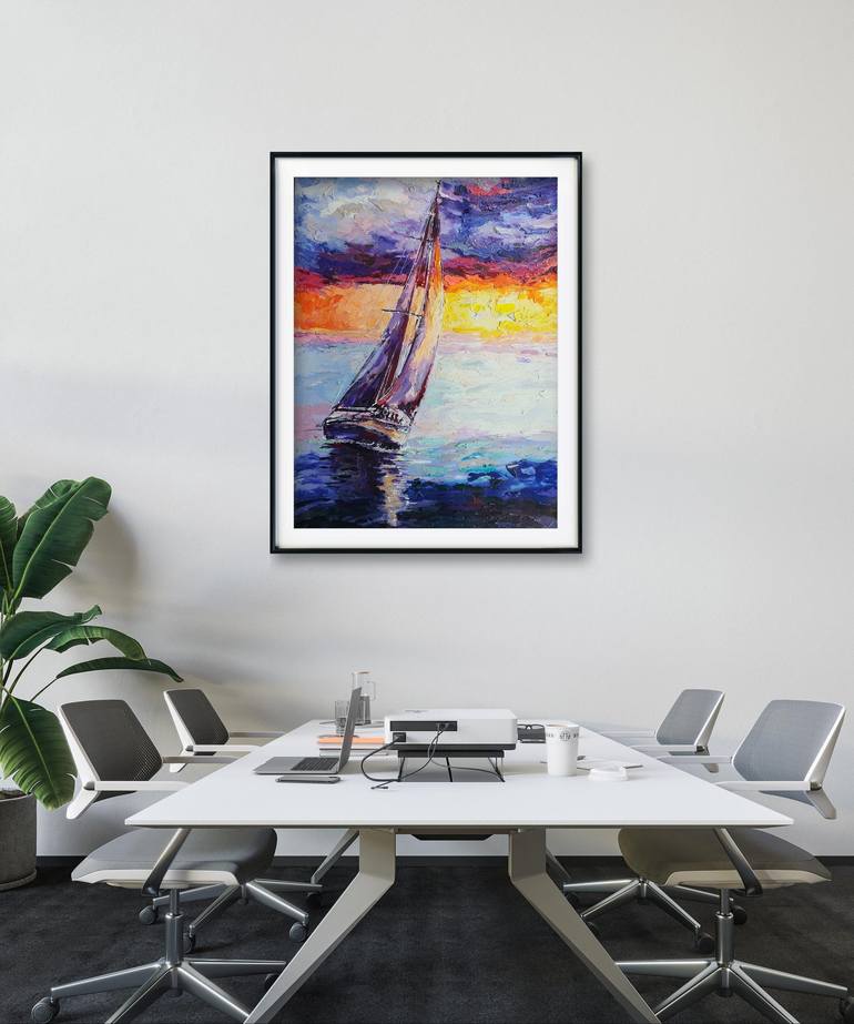 Original Abstract Sailboat Painting by Trisha RS