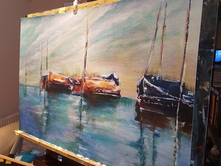 Original Abstract Sailboat Painting by Trisha RS
