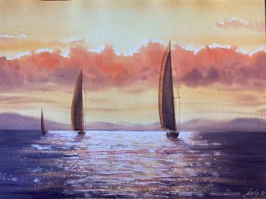 Print of Impressionism Sailboat Paintings by LALY Antonov