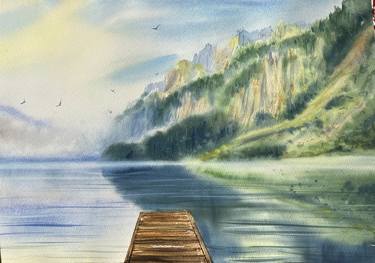 Morning in Alpes, Original watercolor painting thumb