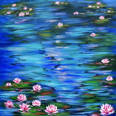 Water lily canvas painting, Monet water lilies wall decor, Claude