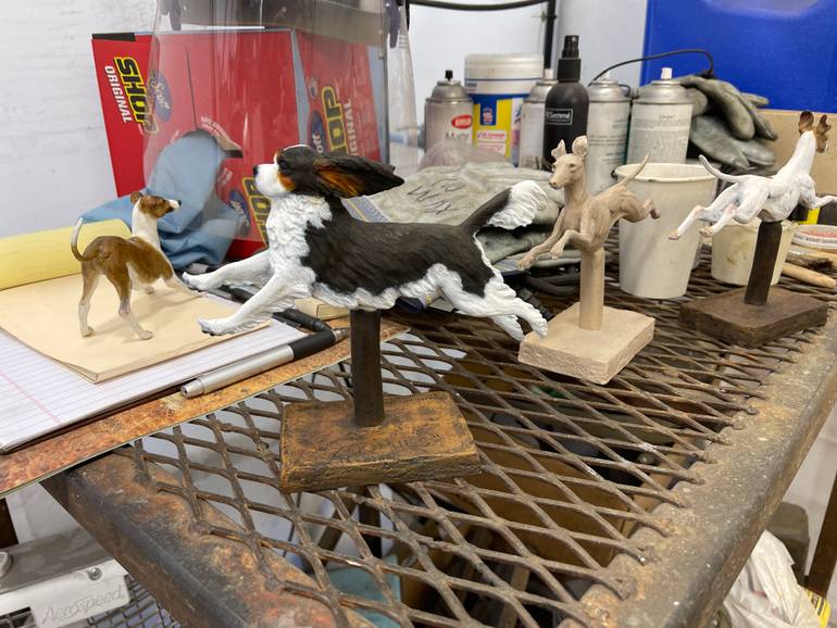 Original Realism Dogs Sculpture by Diana Mcclaran