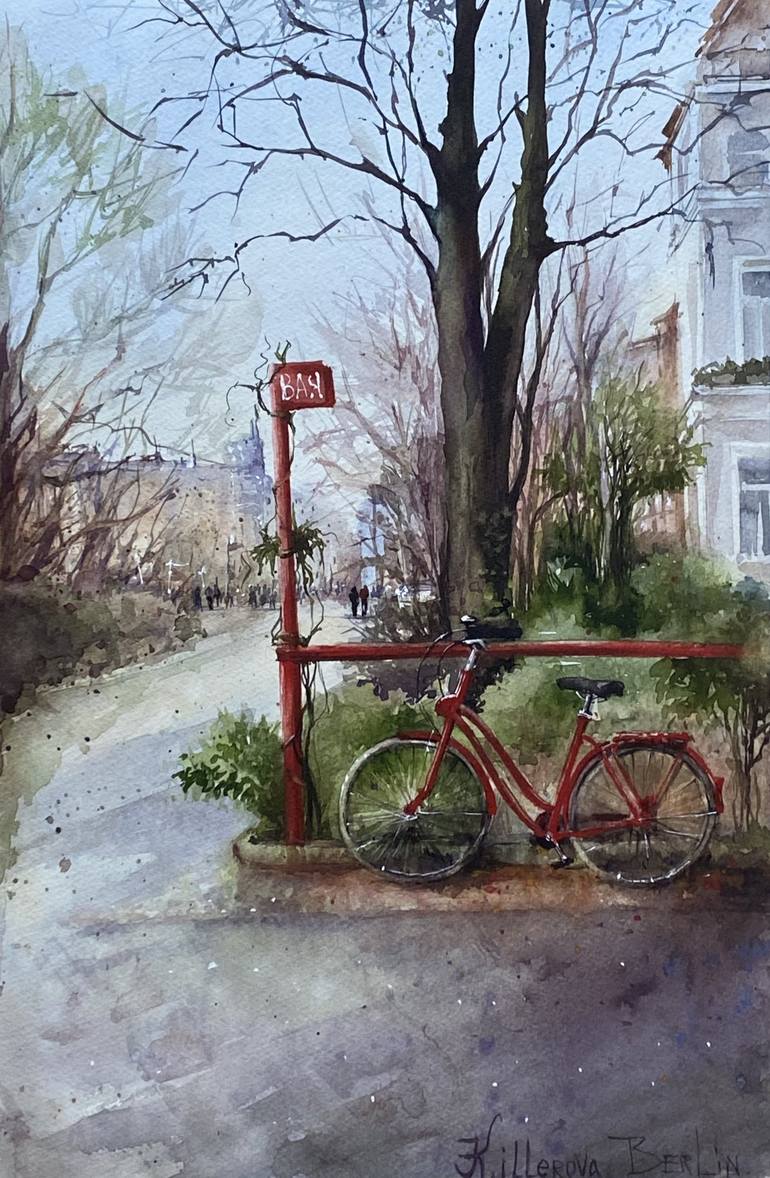 red bicycle painting